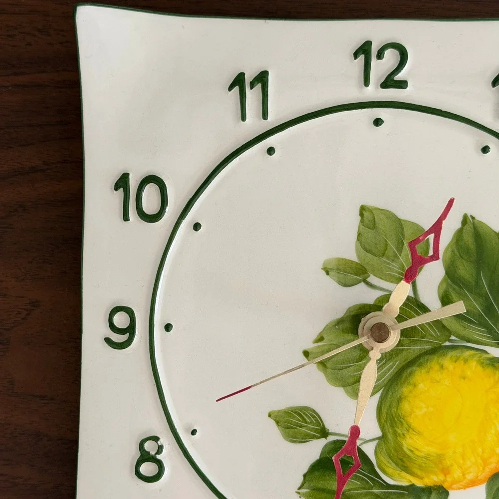 Vintage‎ Hand Painted Ceramic Wall Clock Lemons Signed Italy Amalfi 8x15